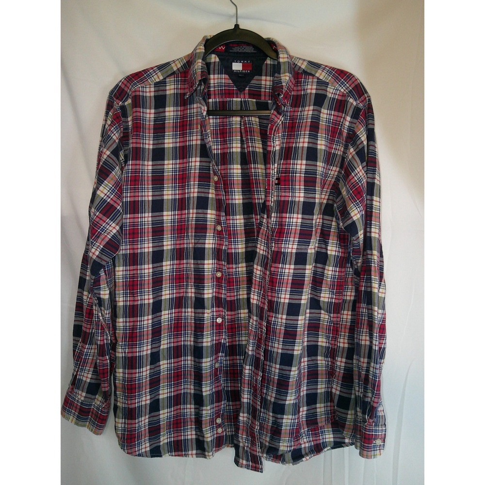 VTG Tommy Hilfiger Men's XL Tartan Plaid Flannel Long Sleeve‎ Button Down Shirt